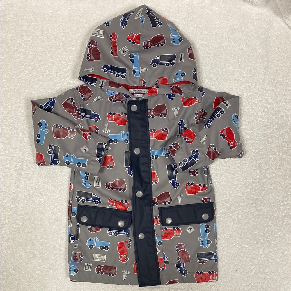 Kite strings by hartsrings  Kids' Gray Raincoat with Colorful Truck Print 2t